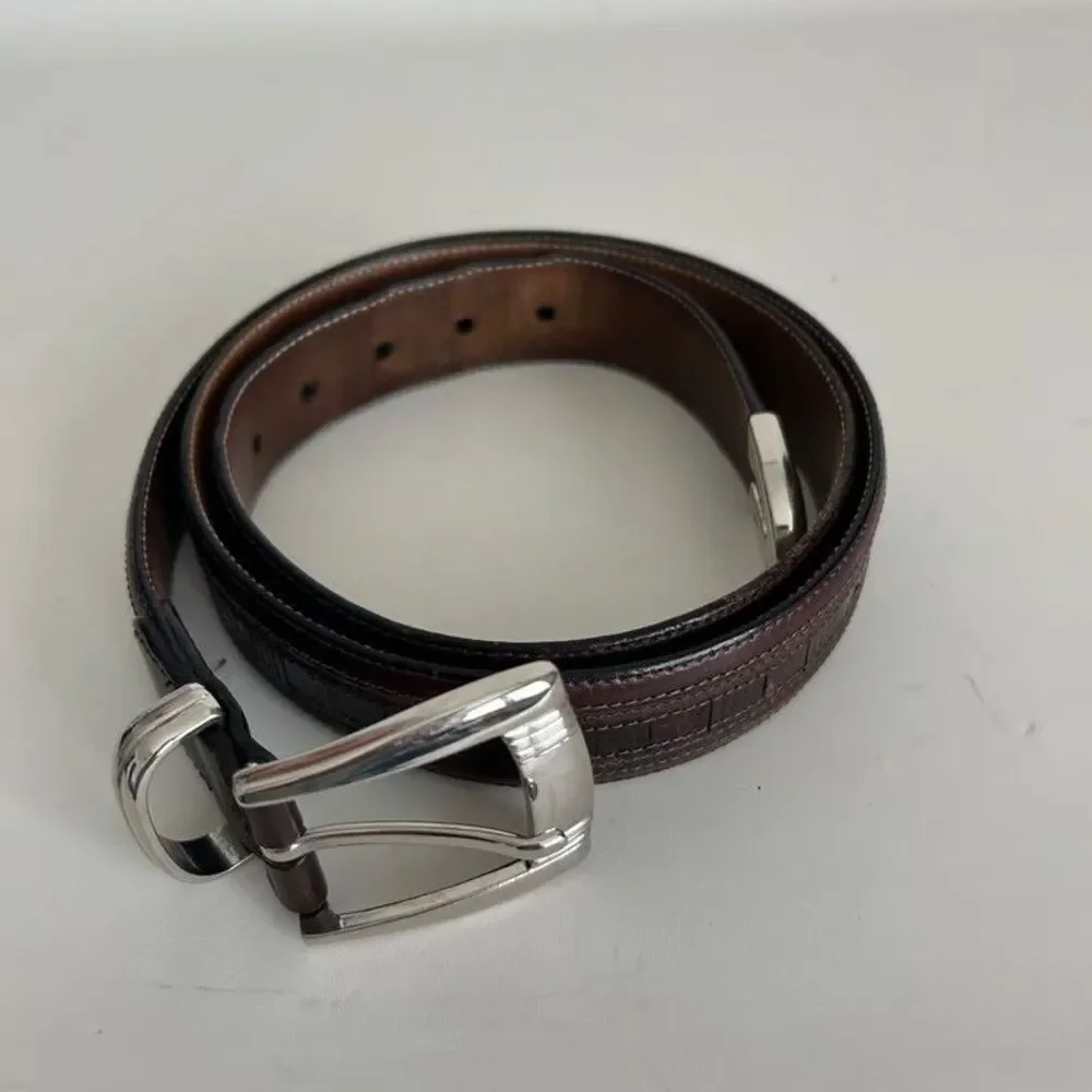 Mezlan Genuine Crocodile Belt Mens Size 38 Dark Brown Exotic Skin Made in Spain